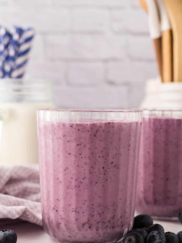 blueberry smoothies in nice ribbed glasses