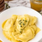 round white plate with homemade ravioli