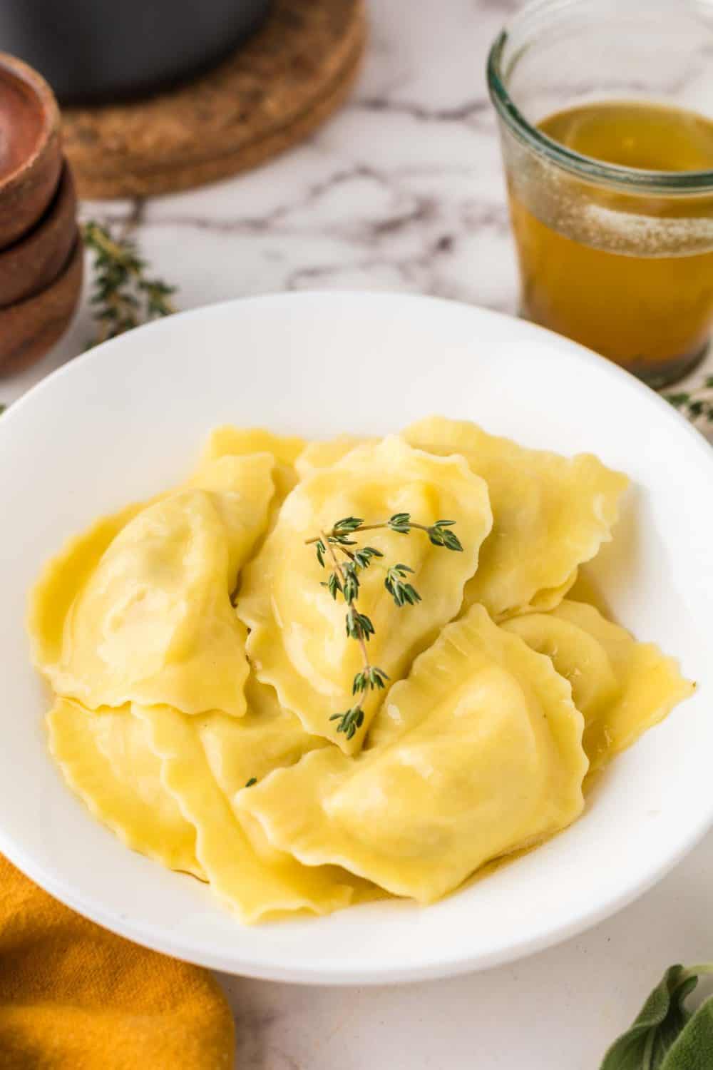 round white plate with homemade ravioli