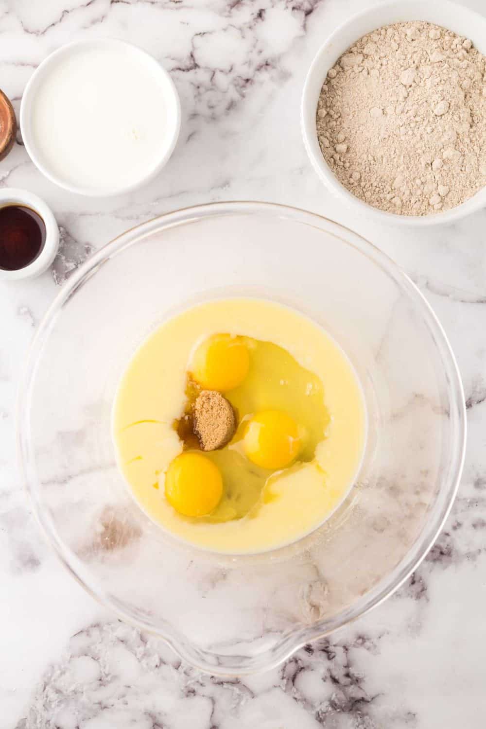 clear mixing bowl for buckwheat pancake ingredients and dough