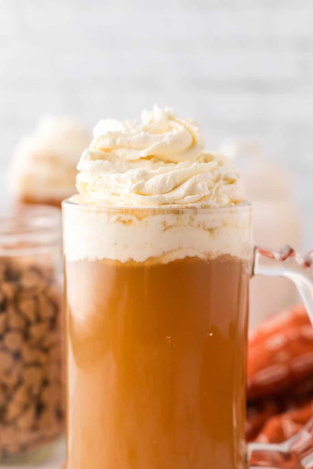 Delicious Harry Potter inspired butterbeer in a glass mug.