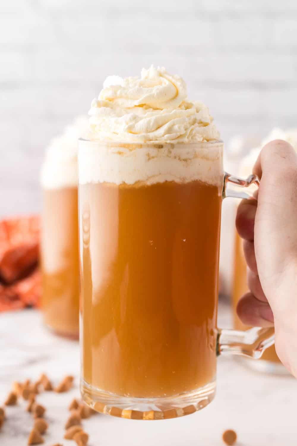 Harry Potter inspired Butterbeer topped with whipped cream.