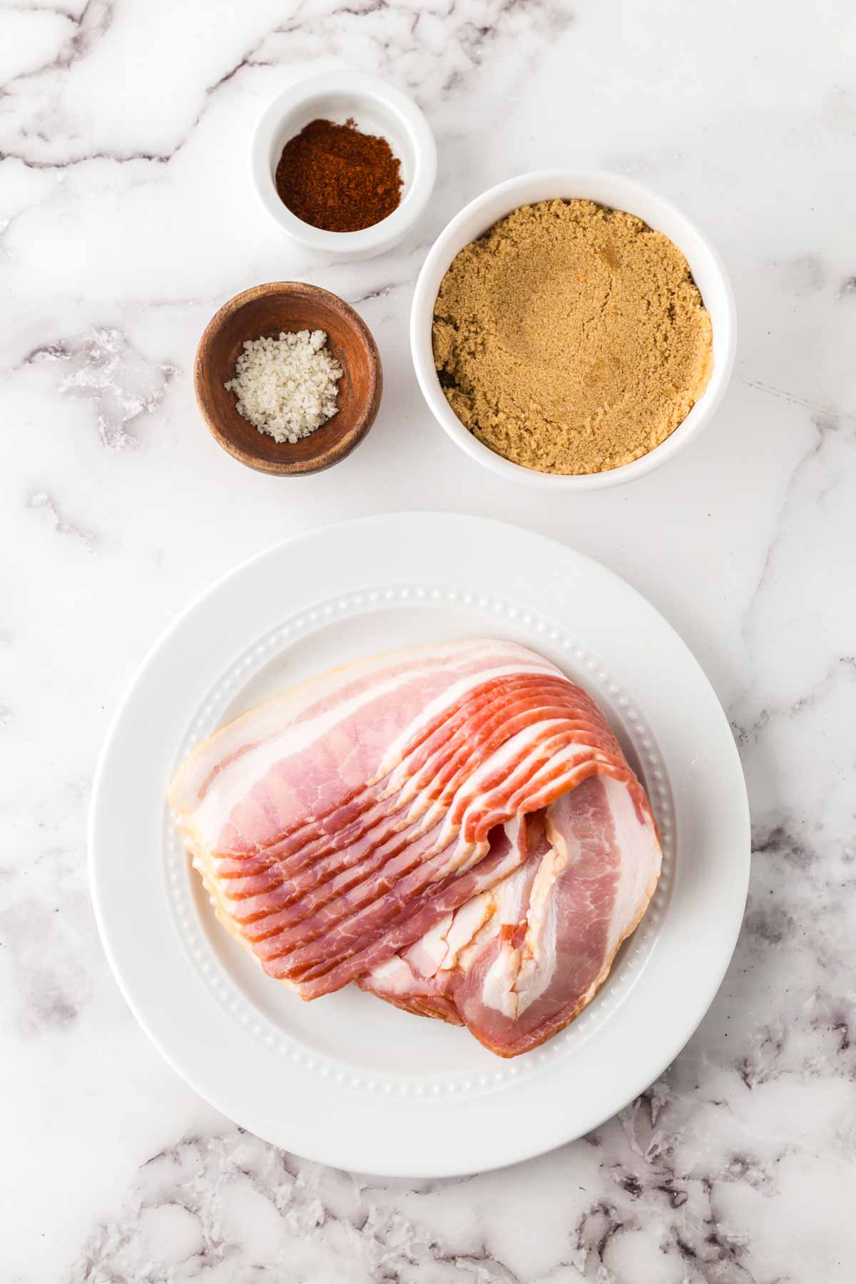 raw ingredients portioned to make candied bacon