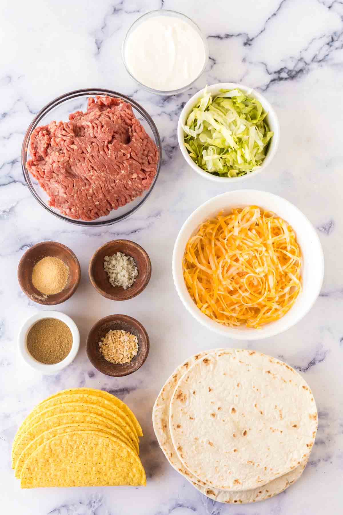 portion dishes with homemade cheese gordita crunch recipe ingredients raw