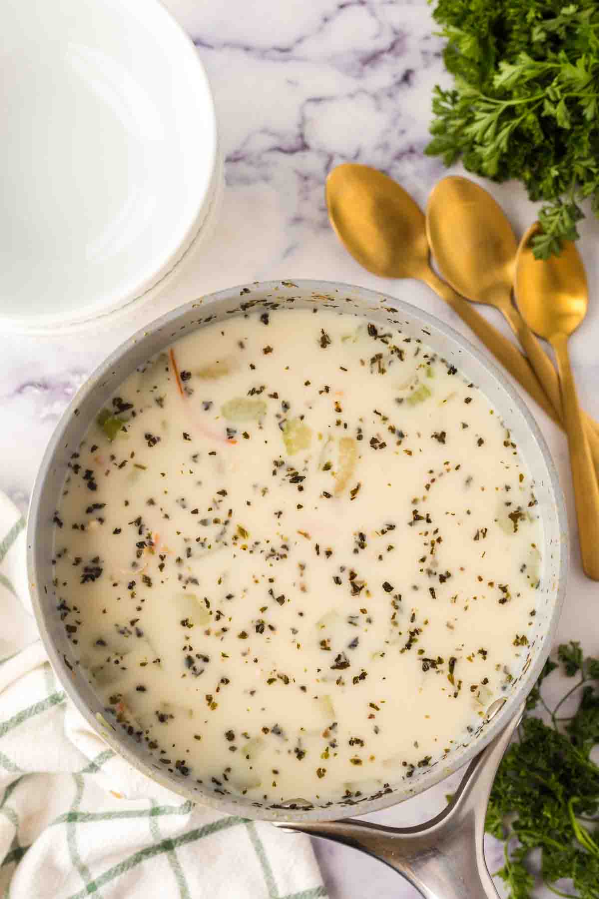 chicken gnocchi soup in a pot