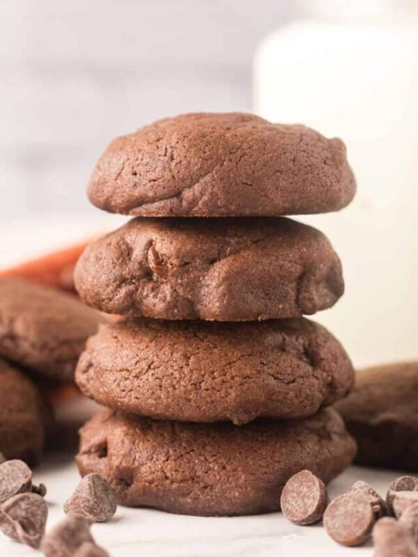 baked brownie cookies in a stack.