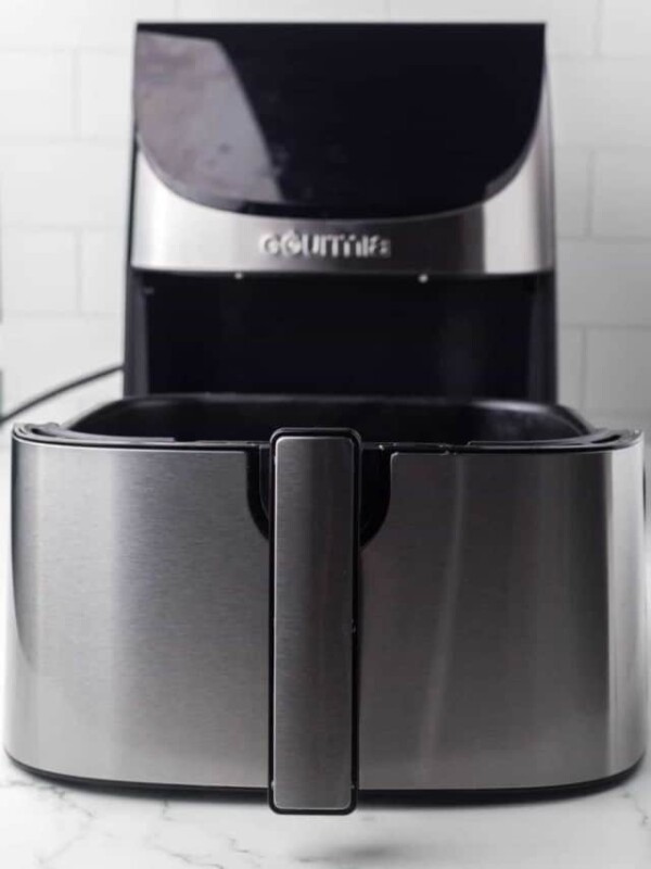 image of a stainless and black air fryer