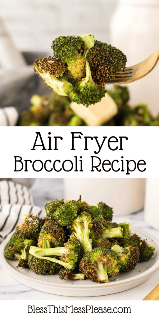 Pinterest Image that matches the text which reads Air Fryer Broccoli Recipe