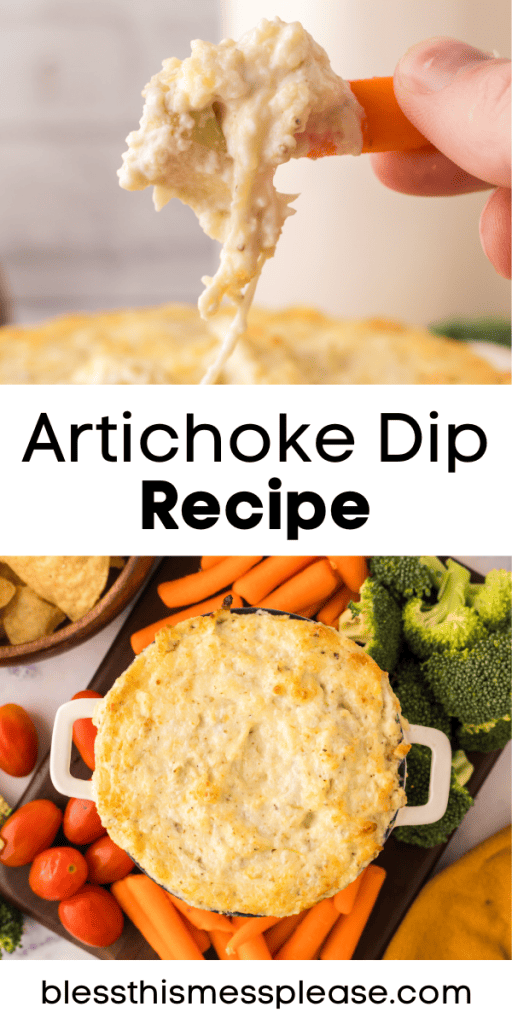 Pinterest Image that matches the text which reads Artichoke Dip Recipe