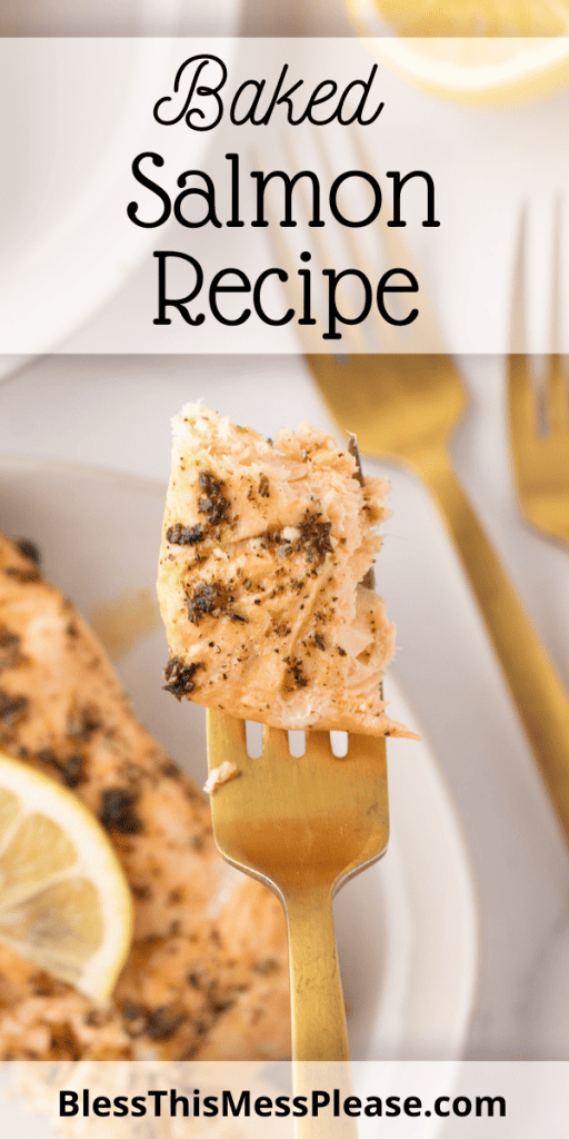 Pinterest pin with text that reads Baked Salmon Recipe.