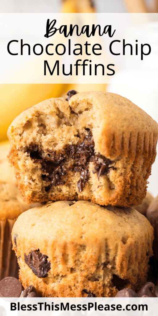 Pinterest Image that matches the text which reads Banana Chocolate Chip Muffin Recipe