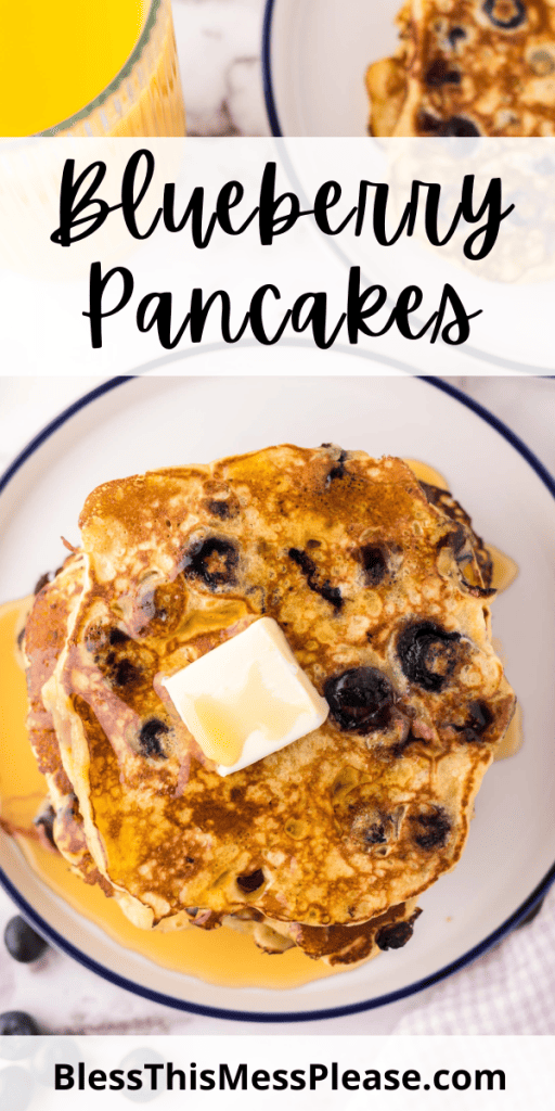 Pinterest Image that matches the text which reads Blueberry Pancakes Recipe