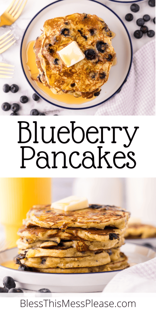 Pinterest Image that matches the text which reads Blueberry Pancakes Recipe