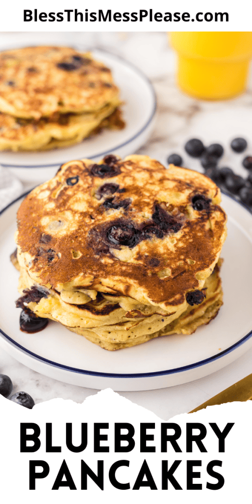 Pinterest Image that matches the text which reads Blueberry Pancakes Recipe