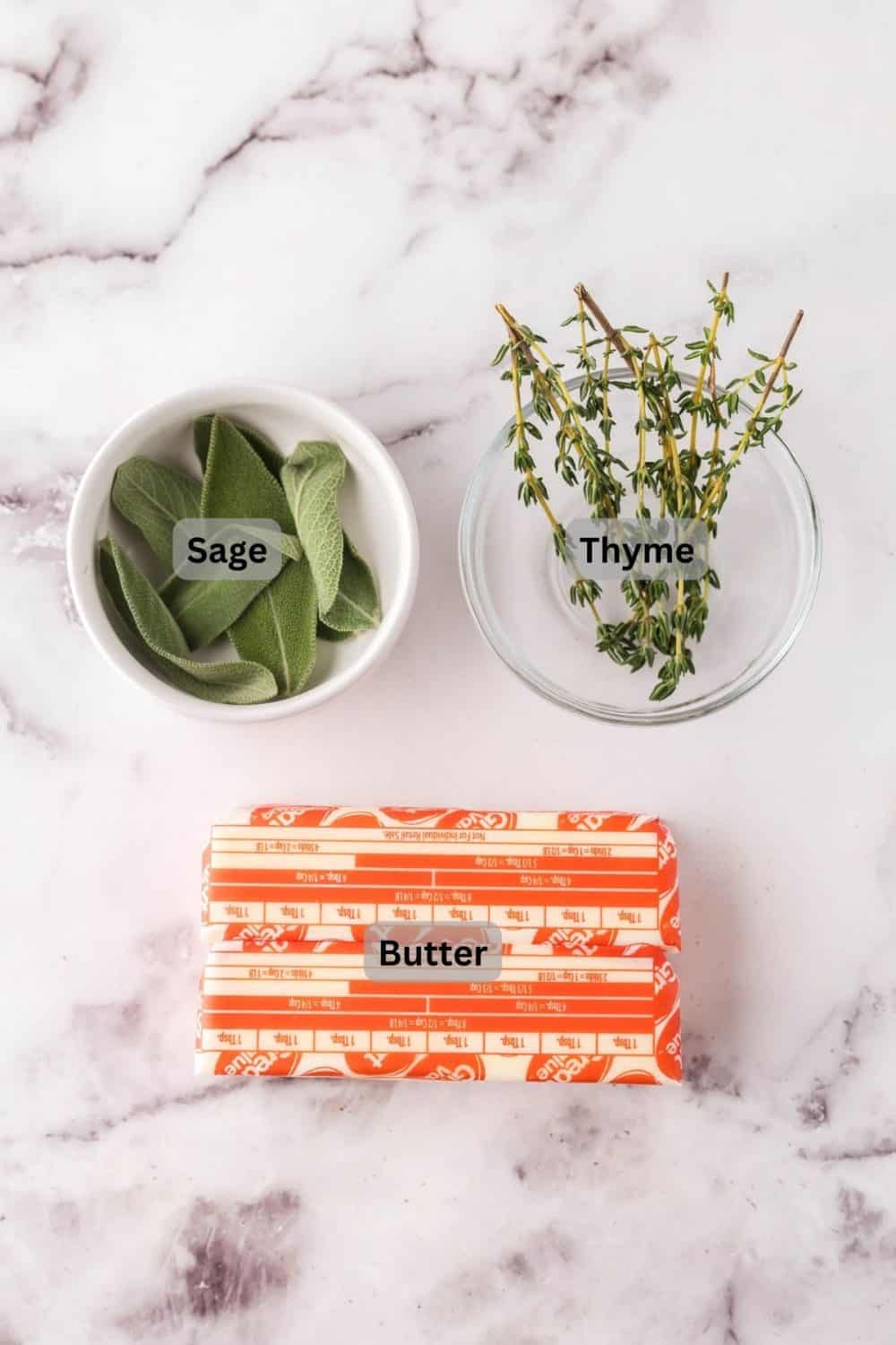 Recipe ingredients for brown butter sauce.