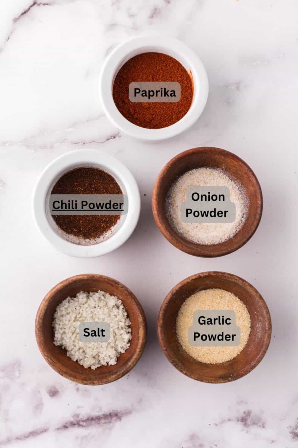 Labeled ingredients for burger seasoning.