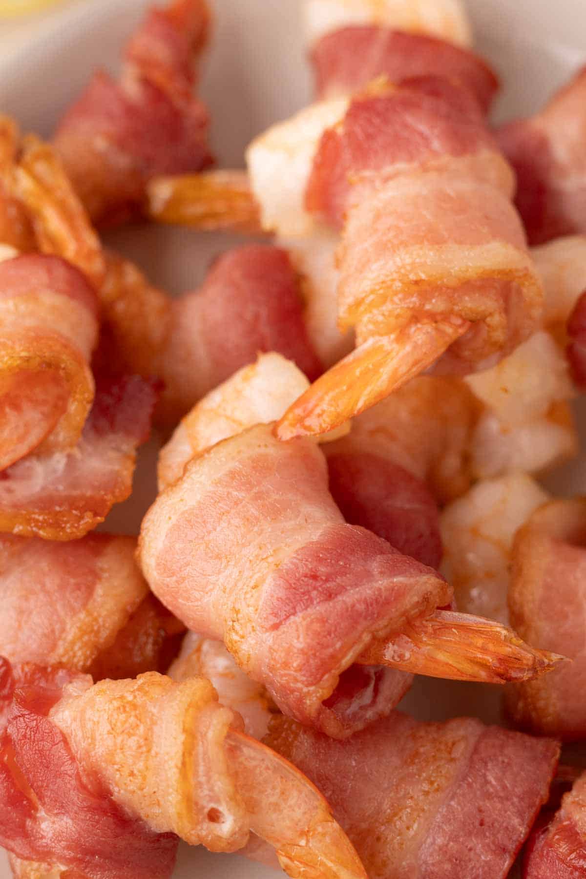 pile of bacon wrapped shrimp.