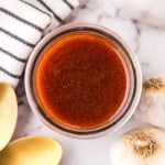 small glass jar with Catalina dressing recipe.