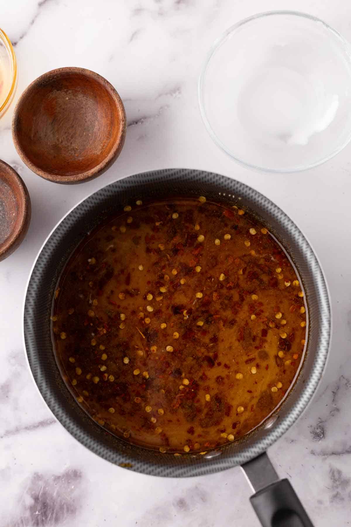 teriyaki sauce in a sauce pan.