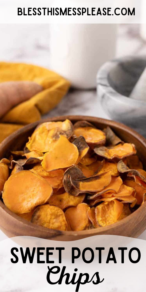 Pinterest pin with text that reads Sweet Potato Chips.