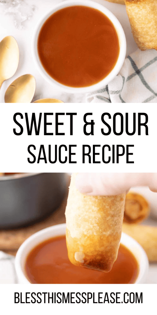Pinterest pin with text that reads sweet and sour sauce recipe.