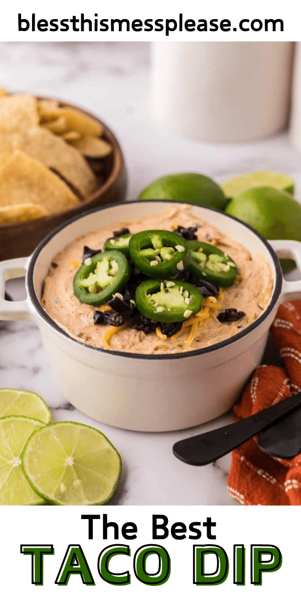 Pinterest pin with text that reads The Best Taco Dip.