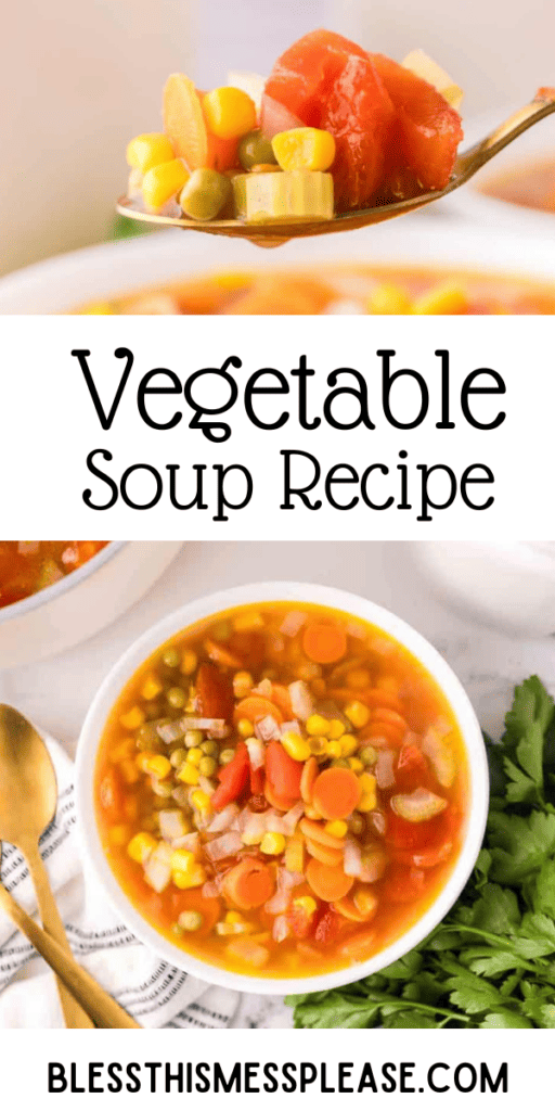 Pinterest pin with text that reads Vegetable Soup Recipe.