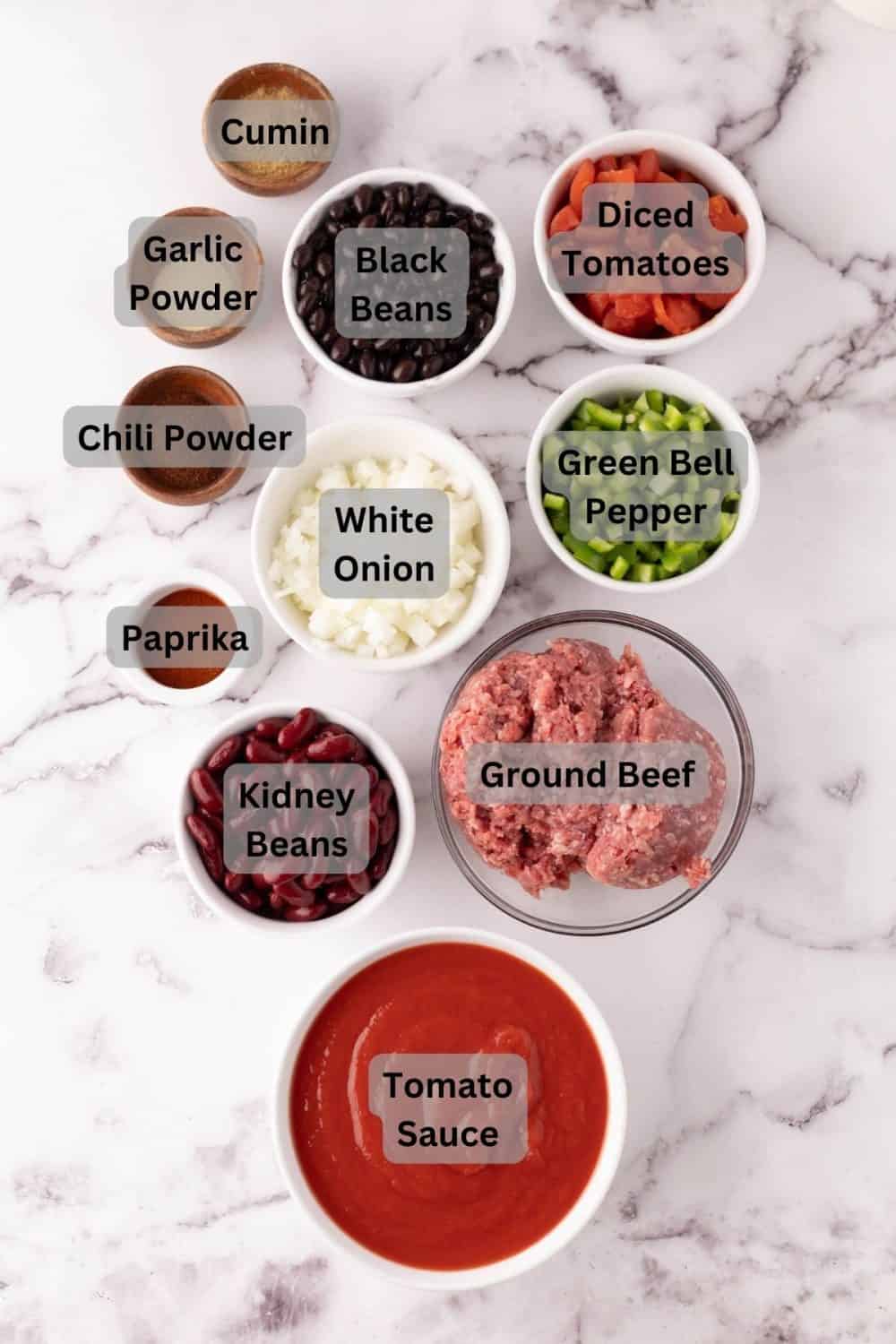 Digitally labeled ingredients for wendys chili.