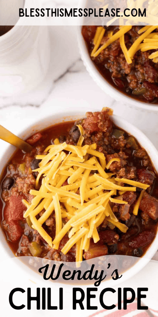 Pinterest pin with text that reads Wendy's Chili Recipe.