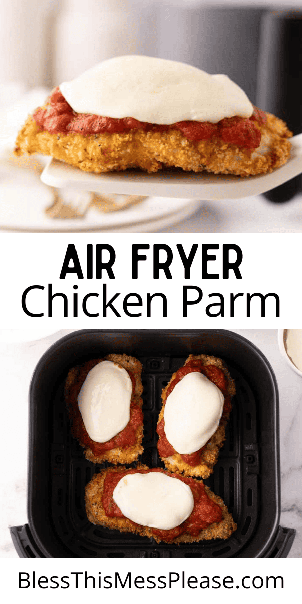 Pinterest pin with text that reads air fryer chicken parm.