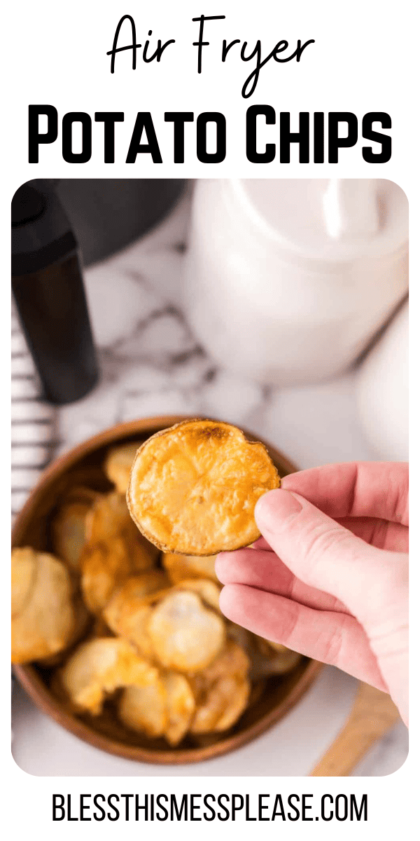 Pinterest pin with text that reads air fryer potato chips.