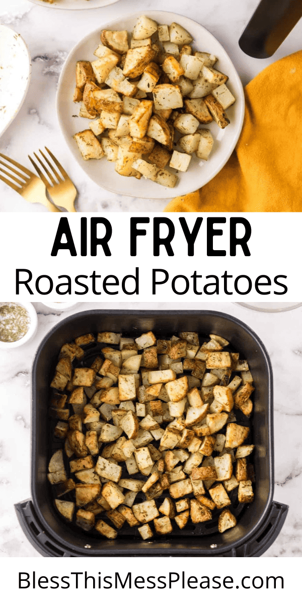 Pinterest pin with text that reads air fryer roasted potatoes.