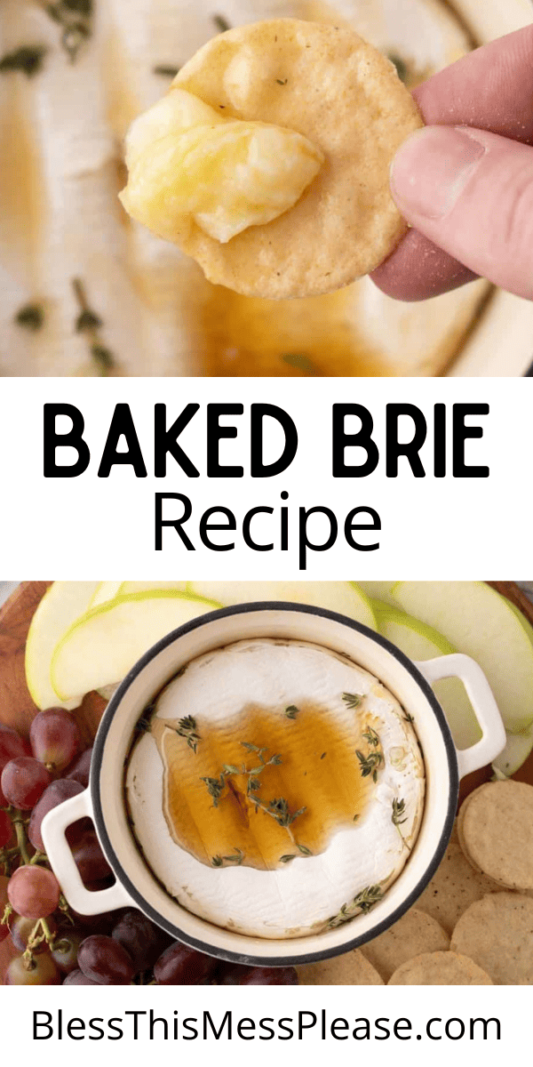 Pinterest pin with text that reads baked brie recipe.