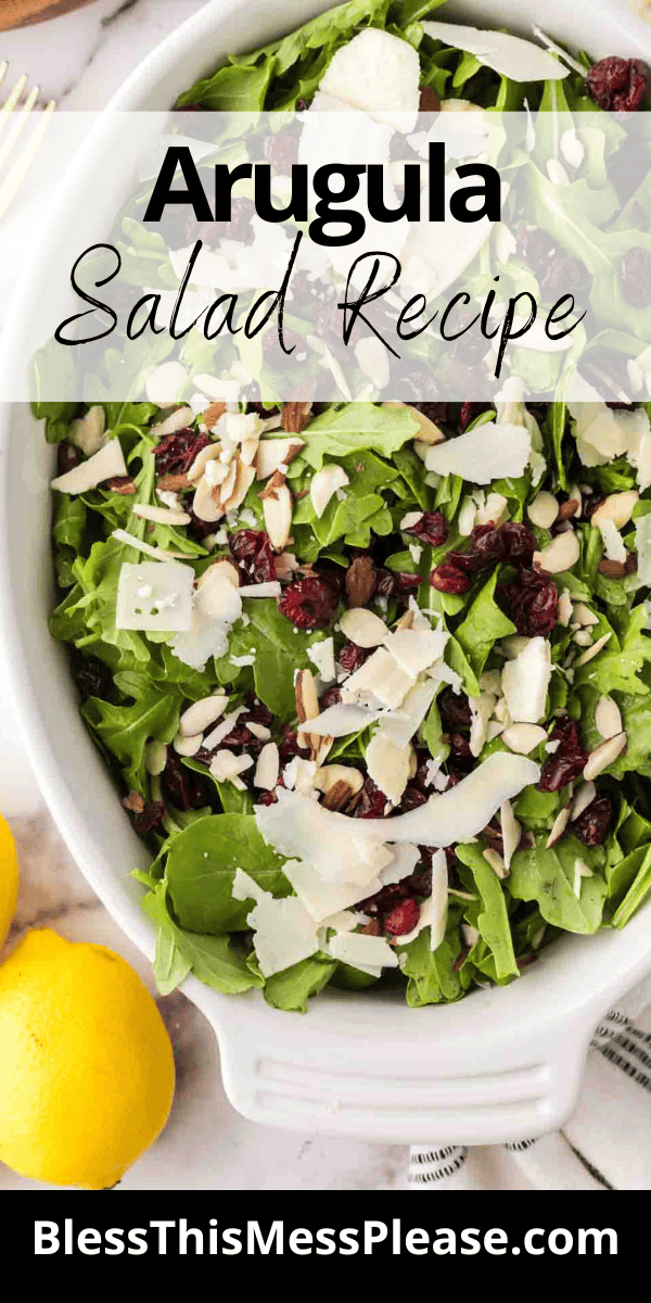 Pinterest pin with text that reads Arugula Salad Recipe.