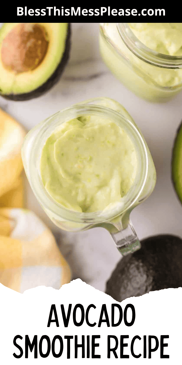 Pinterest pin with text that reads Avocado Smoothie Recipe.