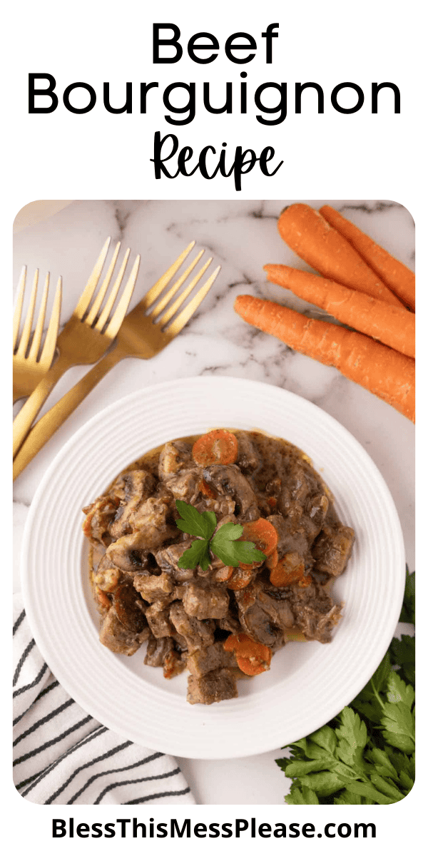 Pinterest pin with text that reads Beef Bourguignon Recipe.