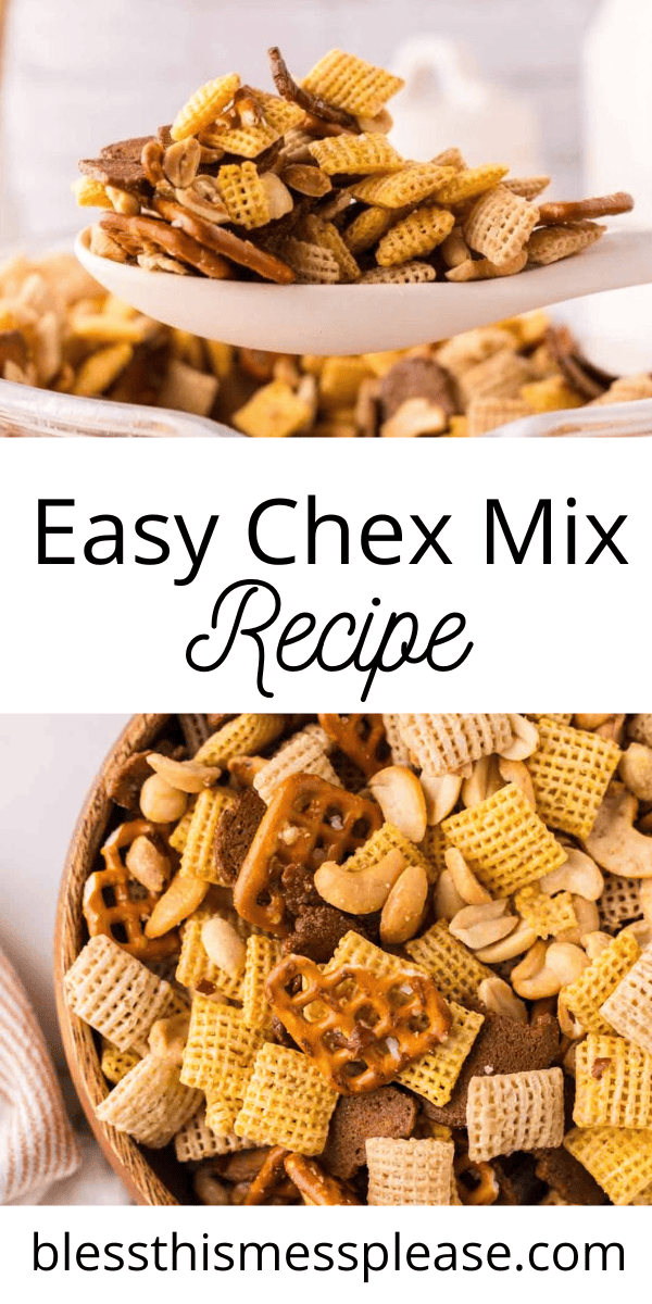 Pinterest pin with text that reads easy chex mix recipe.