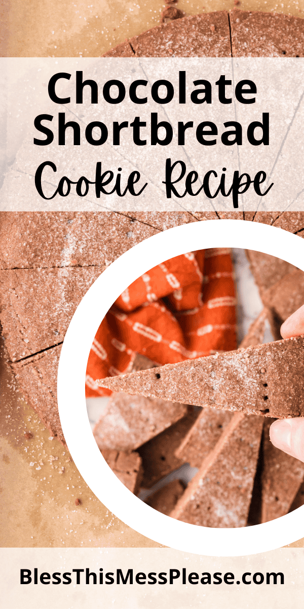 Pinterest pin with text that reads Chocolate Shortbread Cookie Recipe.