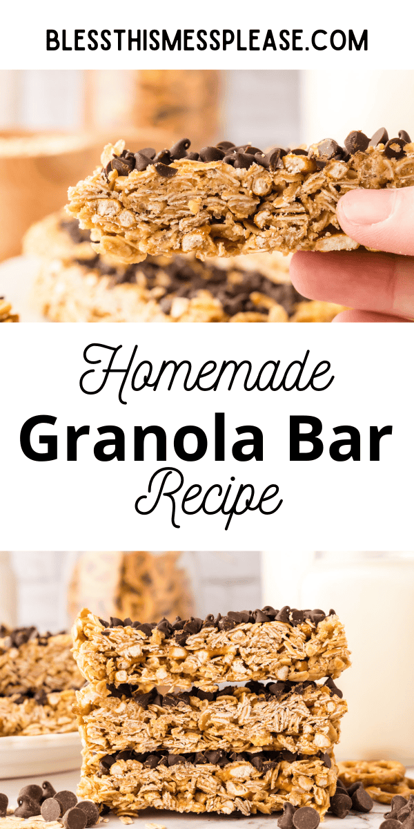 Pinterest pin with text that reads Homemade Granola Bar Recipe.