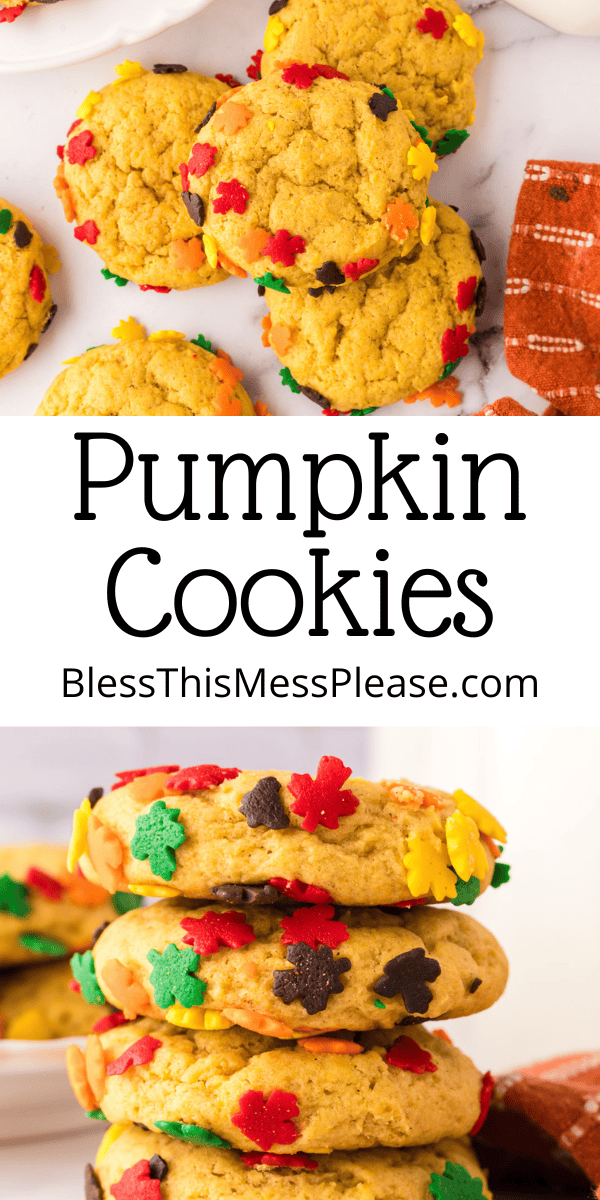 Pinterest pin with text that reads Pumpkin Cookies.