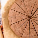 Chocolate shortbread sliced in several pieces.