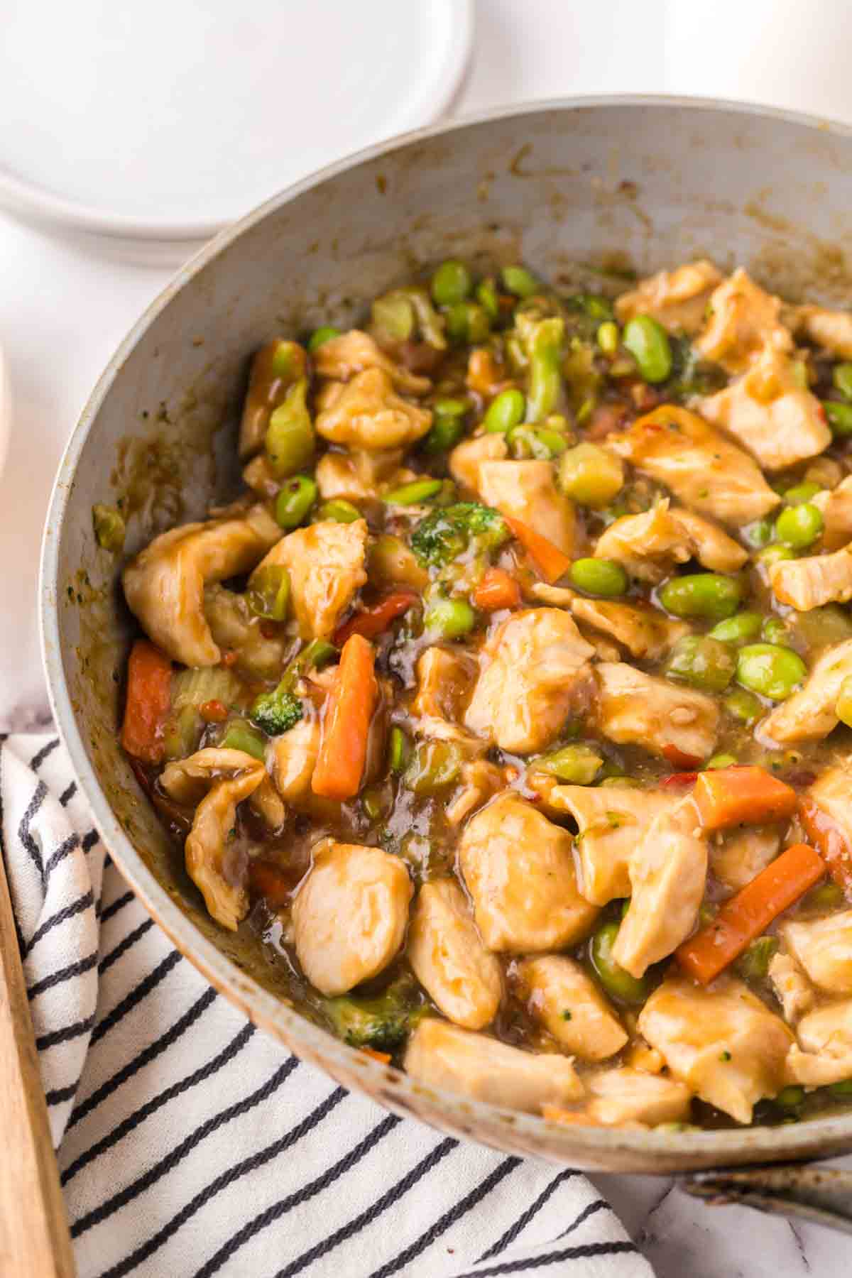 kung pow chicken hot in the pan ready to serve.