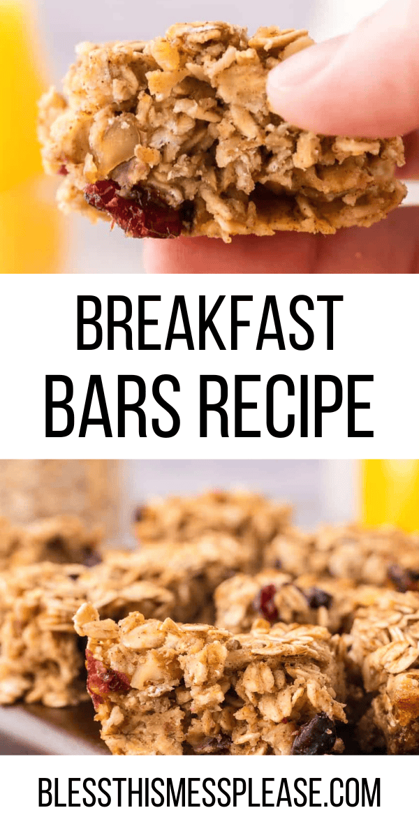 Pinterest pin with text that reads Breakfast bars recipe.