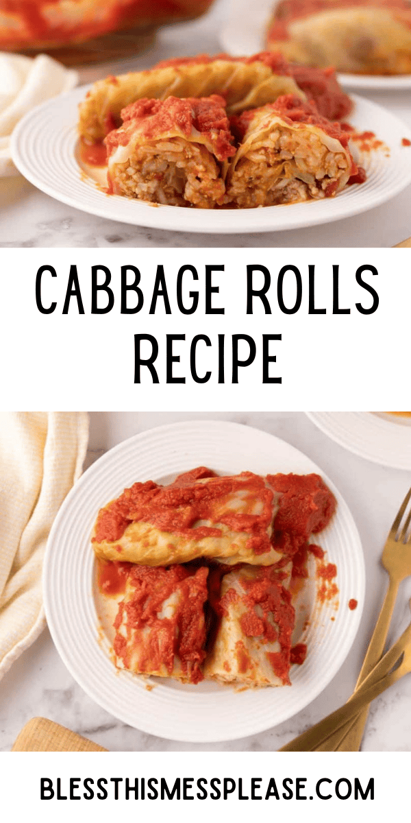 Pinterest pin with text that reads cabbage rolls recipe.