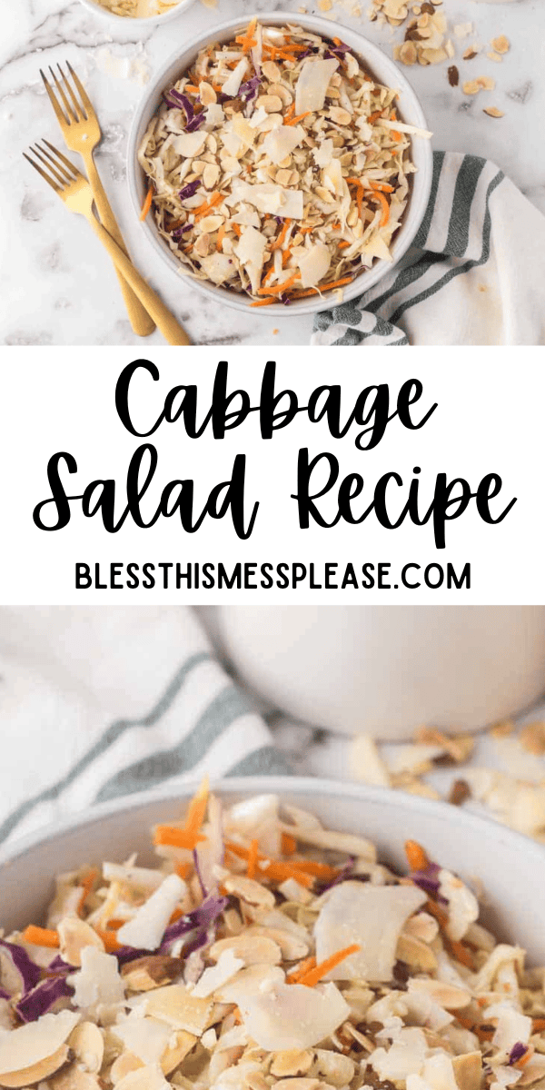 Pinterest pin with text that reads cabbage salad recipe.