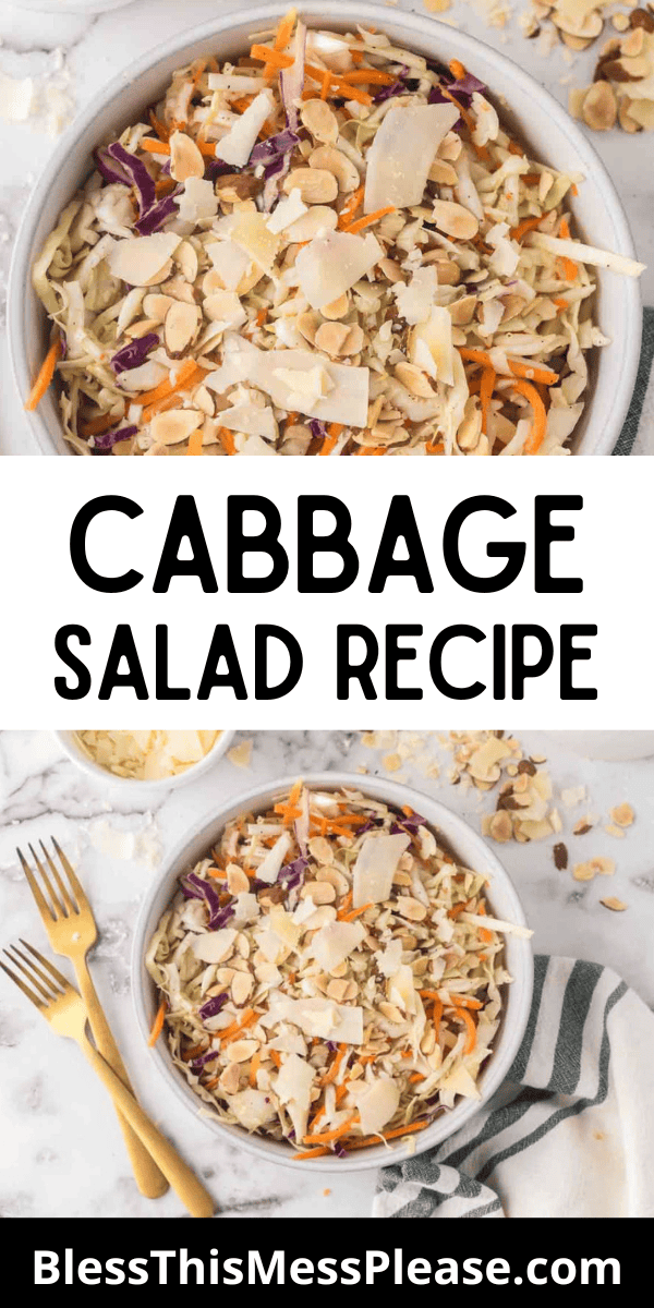 Pinterest pin with text that reads cabbage salad recipe.