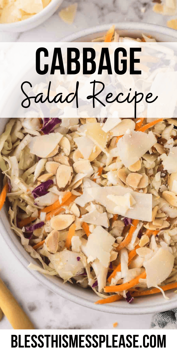 Pinterest pin with text that reads cabbage salad recipe.