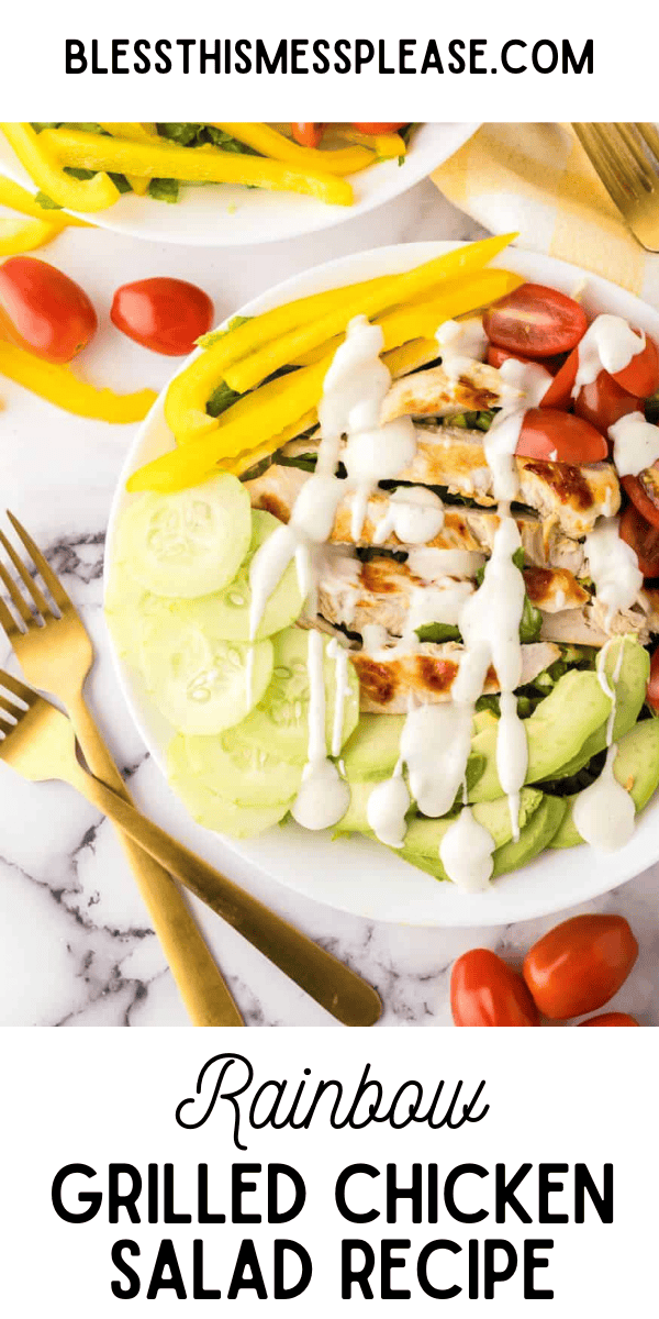 Pinterest pin with text that reads grilled chicken salad recipe.