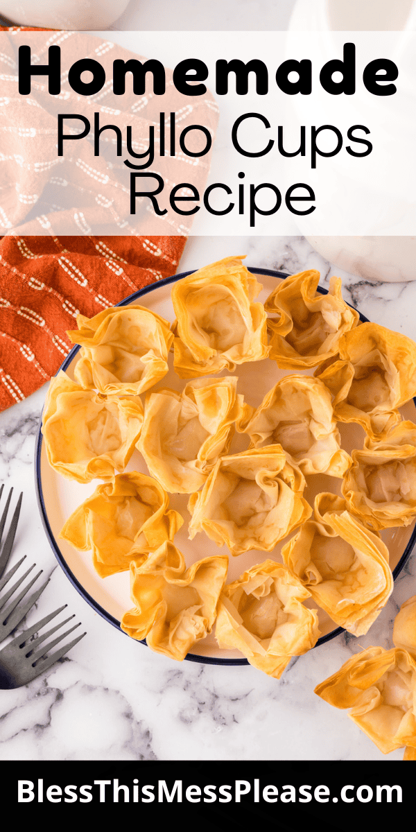 Pinterest pin with text that reads Homemade Phyllo Cups Recipe.