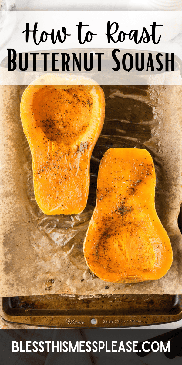 Pinterest pin with text that reads how to roast butternut squash.